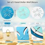 Jetec Sand Dollar Wall Decor 3 Pieces Wood Outdoor Coastal Wall Art Ocean Beach Sand Dollars Decor Wooden Sand Dollar Art Teal Seafoam Wall Decor for Home Bathroom Decor (Delicate Style) - Image 2